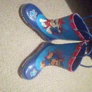 Kids Blue Paw Print Rain Boots